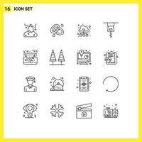 Mobile Interface Outline Set of 16 Pictograms of affection clothing engagment ring cloud technology Editable Vector Design Elements