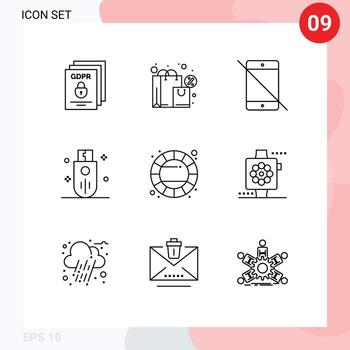 paquete de interfaz de usuario de 9 esquemas básicos de dispositivos de impuestos de memoria stick elementos de diseño vectorial editables de pc vector