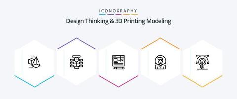 Design Thinking And D Printing Modeling 25 Line icon pack including education. services. browser. client. user vector