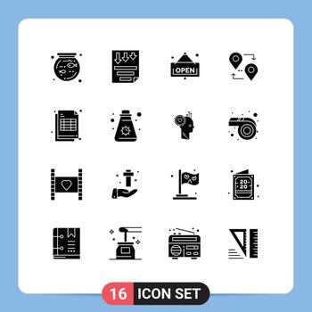 Pictogram Set of 16 Simple Solid Glyphs of invoice bill open travel map Editable Vector Design Elements
