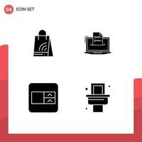 Solid Glyph Pack of 4 Universal Symbols of bag skills shopping competer form Editable Vector Design Elements