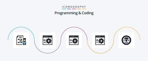 Paquete de 5 iconos planos llenos de línea de programación y codificación que incluye . desarrollo. programación. desarrollar vector