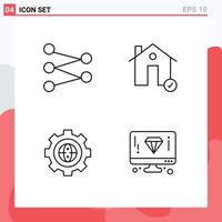 4 User Interface Line Pack of modern Signs and Symbols of figure cogwheel buildings estate development Editable Vector Design Elements