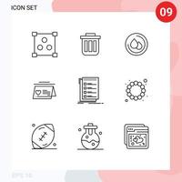 Set of 9 Vector Outlines on Grid for check married dustbin love blood Editable Vector Design Elements