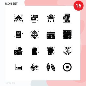 Editable Vector Line Pack of 16 Simple Solid Glyphs of dentist development exercise coding api Editable Vector Design Elements