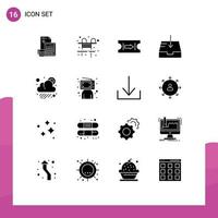 16 Thematic Vector Solid Glyphs and Editable Symbols of cloudy receive life mailbox journey Editable Vector Design Elements