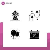 Set of 4 Vector Solid Glyphs on Grid for electrical balloon transmission tower design party Editable Vector Design Elements