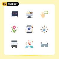 Pack of 9 Modern Flat Colors Signs and Symbols for Web Print Media such as business gear right configuration spring Editable Vector Design Elements