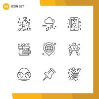 Set of 9 Modern UI Icons Symbols Signs for basket gift thunder free mobile Editable Vector Design Elements