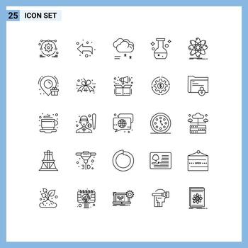 25 Thematic Vector Lines and Editable Symbols of physics science raining atom lab Editable Vector Design Elements