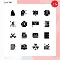 Set of 16 Modern UI Icons Symbols Signs for life pause chart online movie Editable Vector Design Elements