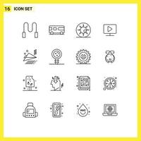 Universal Icon Symbols Group of 16 Modern Outlines of paper plane play ghost eyeball video monitor Editable Vector Design Elements