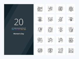 20 icono de esquema del día de la mujer para presentación vector