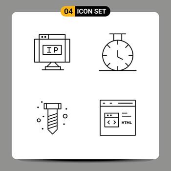 Line Pack of 4 Universal Symbols of internet code pointer diy develop Editable Vector Design Elements