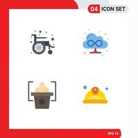 Set of 4 Vector Flat Icons on Grid for medical day browser education labor Editable Vector Design Elements