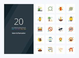 20 Islam And Ramadan Flat Color icon for presentation vector