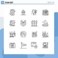 Pictogram Set of 16 Simple Outlines of floor blue print pudlic eight day celebration Editable Vector Design Elements