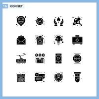 Modern Set of 16 Solid Glyphs and symbols such as document magnifying block tub nature Editable Vector Design Elements