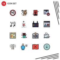 Universal Icon Symbols Group of 16 Modern Flat Color Filled Lines of music birthday evacuate secure lock Editable Creative Vector Design Elements