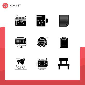 9 User Interface Solid Glyph Pack of modern Signs and Symbols of source computer data battery report Editable Vector Design Elements