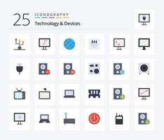 Devices 25 Flat Color icon pack including width. height. automation. port. globe vector