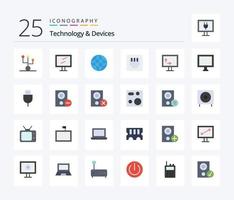 Devices 25 Flat Color icon pack including width. height. automation. port. globe vector