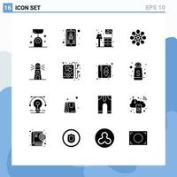 Pack of 16 creative Solid Glyphs of lighthouse festival boss celebrate lump Editable Vector Design Elements