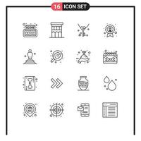 Pack of 16 Modern Outlines Signs and Symbols for Web Print Media such as academy employee key badge achievement Editable Vector Design Elements