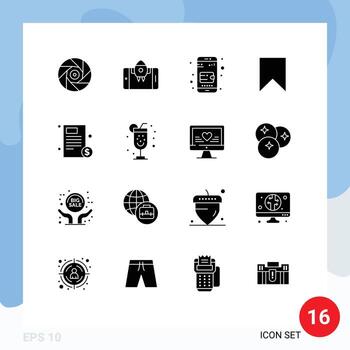 Pictogram Set of 16 Simple Solid Glyphs of file tag mobile wallet save instagram Editable Vector Design Elements