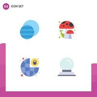 conjunto moderno de 4 iconos y símbolos planos, como candado de eclipse, champiñones solares, soporte de vidrio, elementos de diseño vectorial editables vector