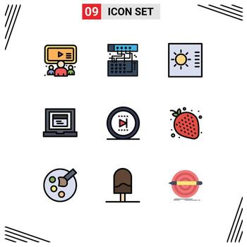 9 paquete de color plano de línea de relleno de interfaz de usuario de signos y símbolos modernos de elementos de diseño de vector editables de navegador de sitio web de sonido de película en línea