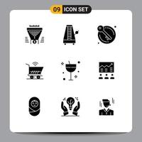 User Interface Pack of 9 Basic Solid Glyphs of shopping cart music trolly keys Editable Vector Design Elements