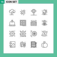 Modern Set of 16 Outlines Pictograph of construction wear board knitted notification Editable Vector Design Elements