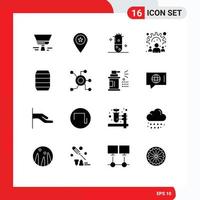 Modern Set of 16 Solid Glyphs and symbols such as work community pin business nuclear fission Editable Vector Design Elements