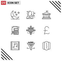 Pictogram Set of 9 Simple Outlines of function math bank file accounting Editable Vector Design Elements