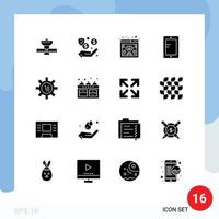 Set of 16 Vector Solid Glyphs on Grid for cart study cash online browser Editable Vector Design Elements