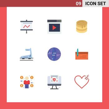 9 User Interface Flat Color Pack of modern Signs and Symbols of world track video page running canada Editable Vector Design Elements