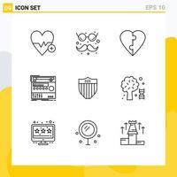 Group of 9 Modern Outlines Set for shield studio couple sound component Editable Vector Design Elements