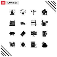 Group of 16 Modern Solid Glyphs Set for bag shopping cloud server cloud chinese Editable Vector Design Elements