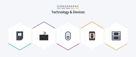 paquete de iconos de 25 dispositivos de línea completa que incluye video. ds. inalámbrico. consola. dispositivos vector