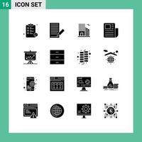 16 User Interface Solid Glyph Pack of modern Signs and Symbols of chart text sheet receive text document Editable Vector Design Elements