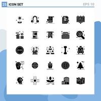 Pack of 25 creative Solid Glyphs of security network analysis hacker research Editable Vector Design Elements