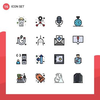 Set of 16 Modern UI Icons Symbols Signs for attraction timer devices time record Editable Creative Vector Design Elements
