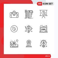 Editable Vector Line Pack of 9 Simple Outlines of decoration crypto pencil coin slide Editable Vector Design Elements