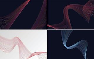 Set of 4 geometric wave pattern background Abstract waving line vector