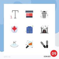 Modern Set of 9 Flat Colors Pictograph of shirt shield been canada security Editable Vector Design Elements