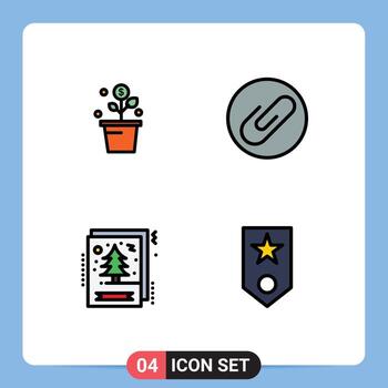 Modern Set of 4 Filledline Flat Colors and symbols such as growing christmas pot attachment xmas Editable Vector Design Elements