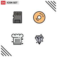 Pictogram Set of 4 Simple Filledline Flat Colors of card cafe sd donuts chef hat Editable Vector Design Elements