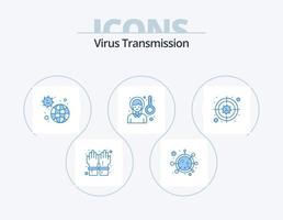 paquete de iconos azules de transmisión de virus 5 diseño de iconos. bacterias enfermo. enfermedad. dolor. cabeza vector