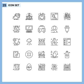 Mobile Interface Line Set of 25 Pictograms of optimize engine instructor packaging logistics Editable Vector Design Elements